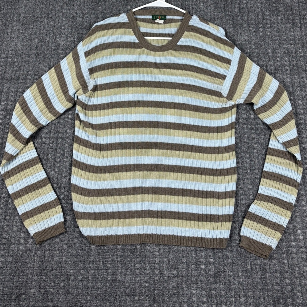 Vintage J. Crew Oarsmen Striped Ribbed Crewneck Sweater Small Blue Green Brown